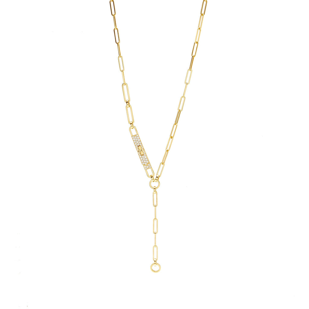HERMES KELLY CHAINE LARIAT NECKLACE, SMALL MODEL, YELLOW GOLD/ DIAMONDS