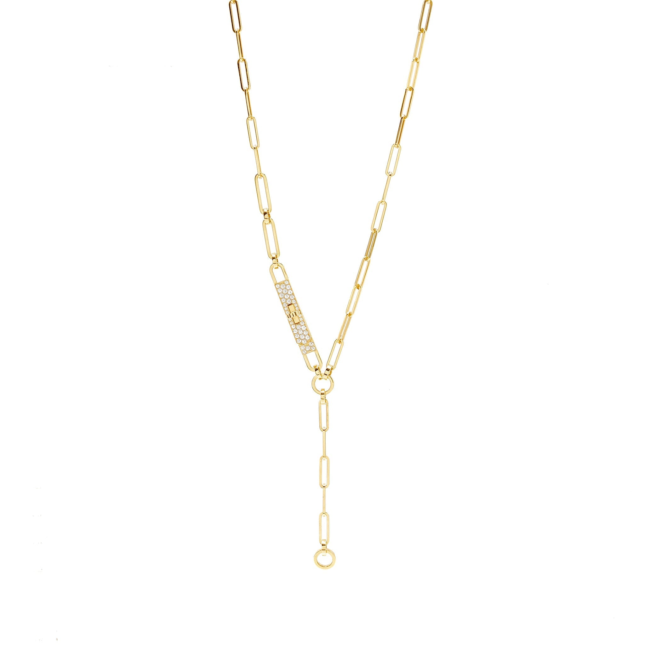 HERMES KELLY CHAINE LARIAT NECKLACE, SMALL MODEL, YELLOW GOLD/ DIAMONDS
