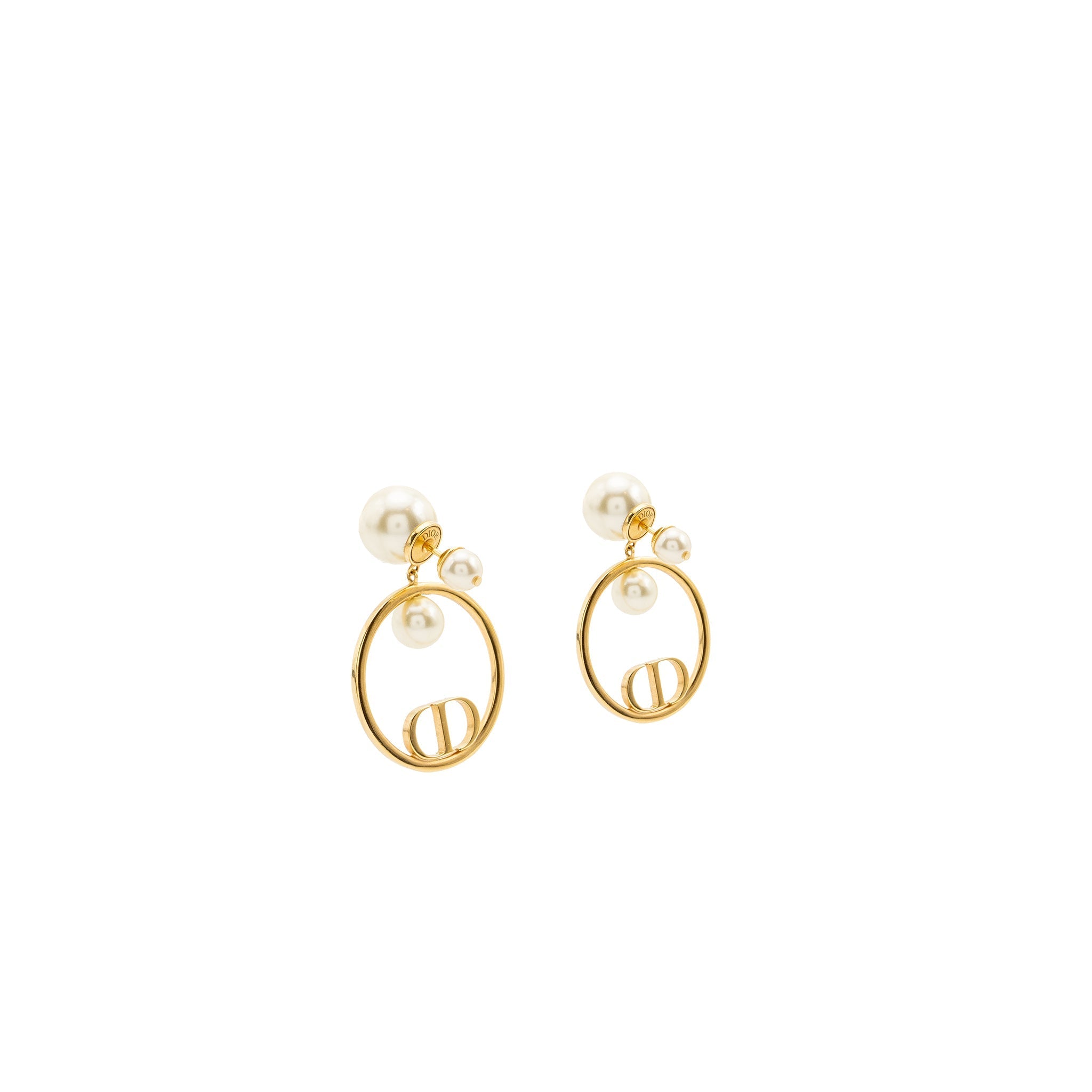 DIOR PEARL AND CD ROUND DROP EARRINGS GOLD TONE