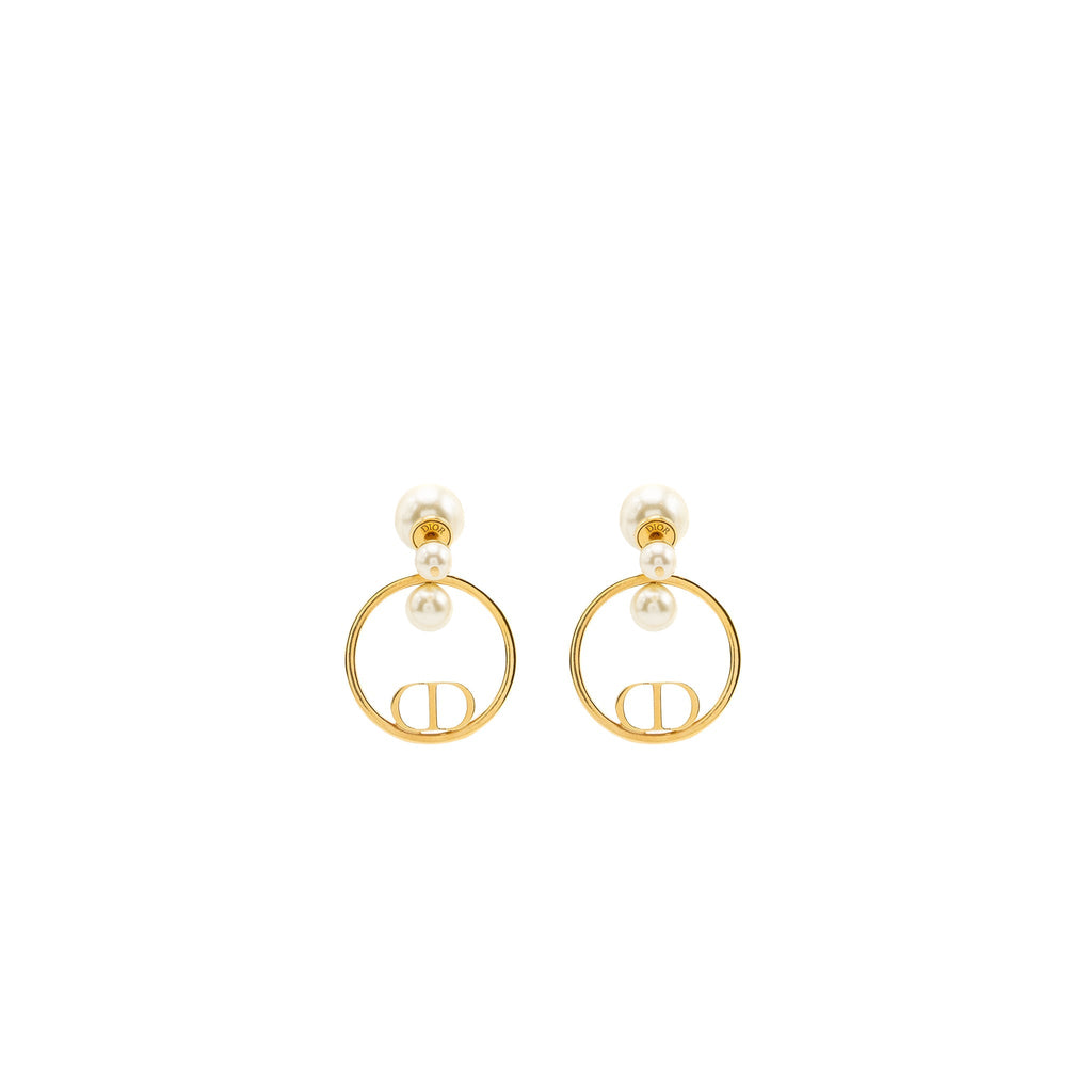 DIOR PEARL AND CD ROUND DROP EARRINGS GOLD TONE