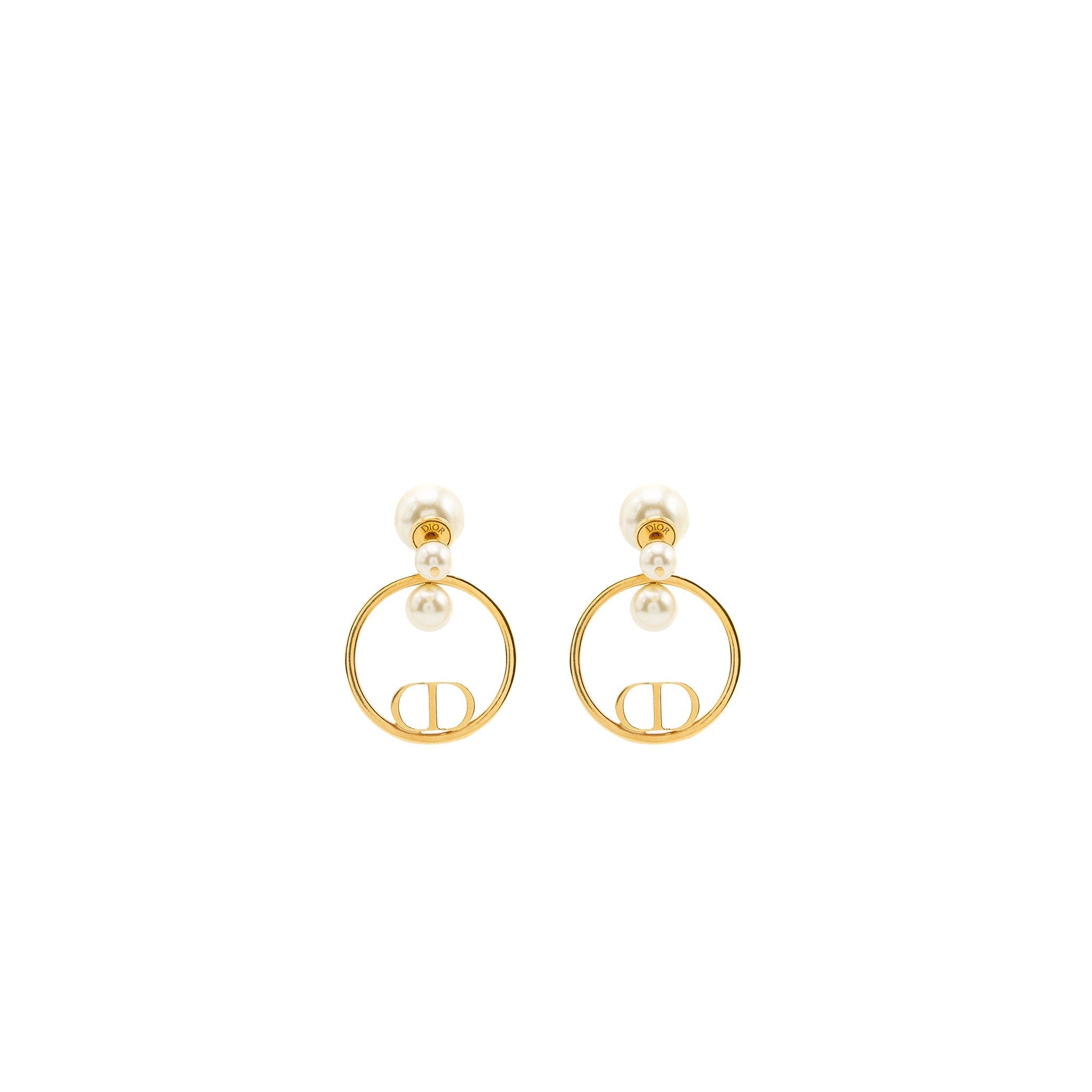 DIOR PEARL AND CD ROUND DROP EARRINGS GOLD TONE
