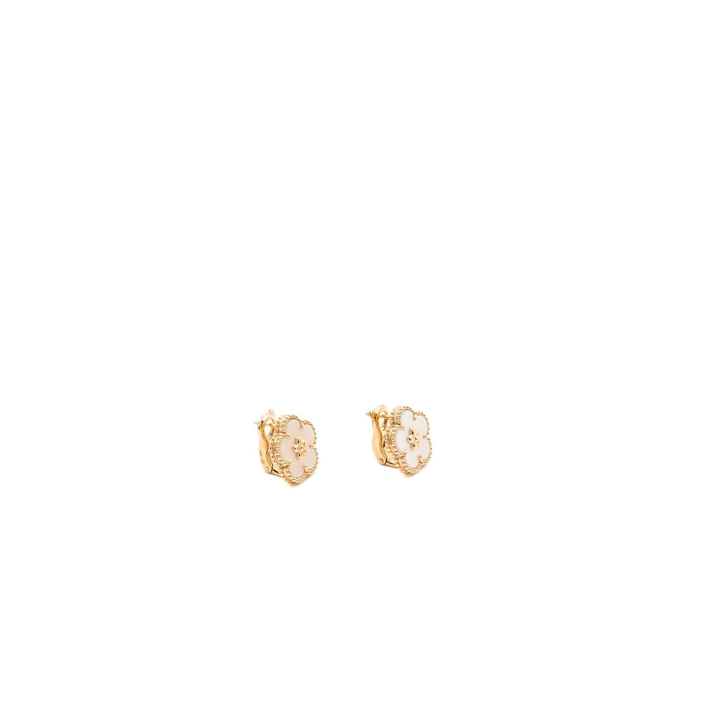 VAN CLEEF & ARPELS LUCKY SPRING PLUM BLOSSOM EARRINGS ROSE GOLD/WHITE MOTHER OF PEARL