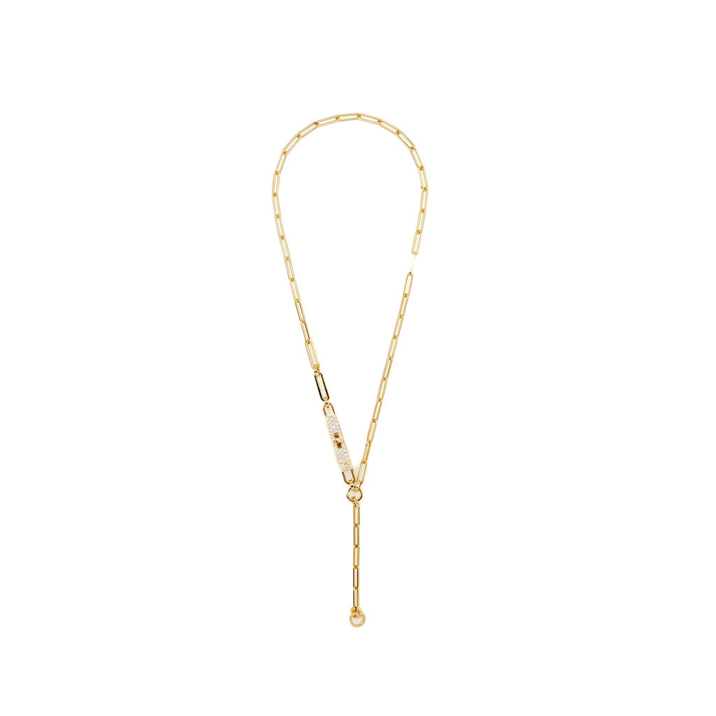 HERMES KELLY CHAINE LARIAT NECKLACE, SMALL MODEL, YELLOW GOLD/ DIAMONDS