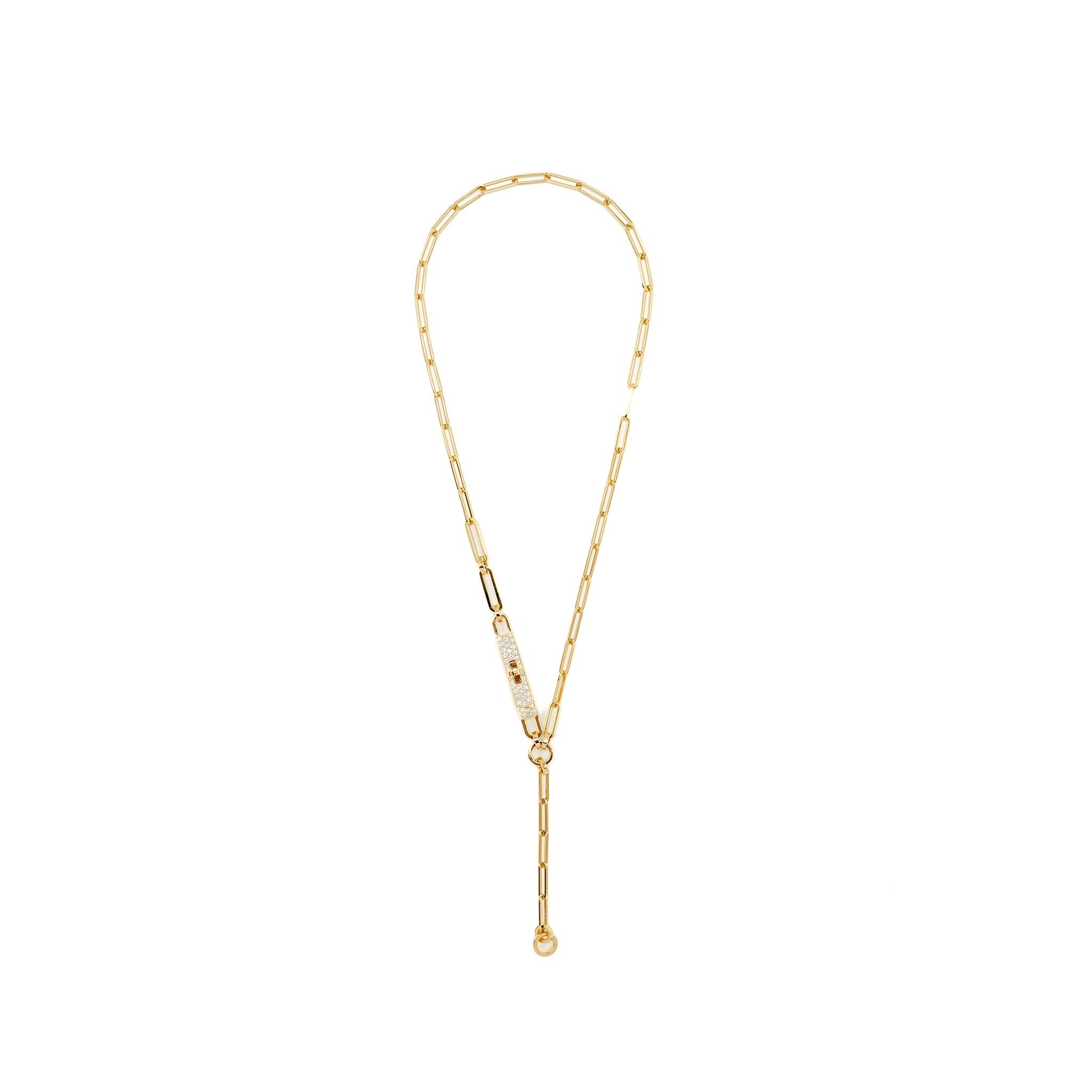 HERMES KELLY CHAINE LARIAT NECKLACE, SMALL MODEL, YELLOW GOLD/ DIAMONDS