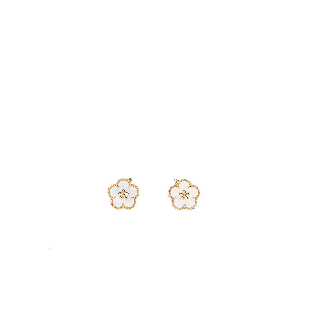 VAN CLEEF & ARPELS LUCKY SPRING PLUM BLOSSOM EARRINGS ROSE GOLD/WHITE MOTHER OF PEARL