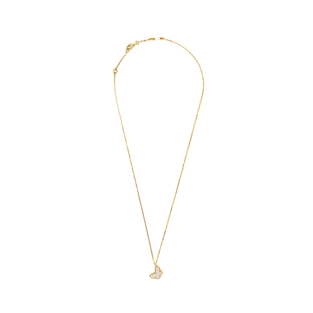 VAN CLEEF & ARPELS SWEET ALHAMBRA BUTTERFLY PENDANT YELLOW GOLD WHITE MOTHER OF PEARL