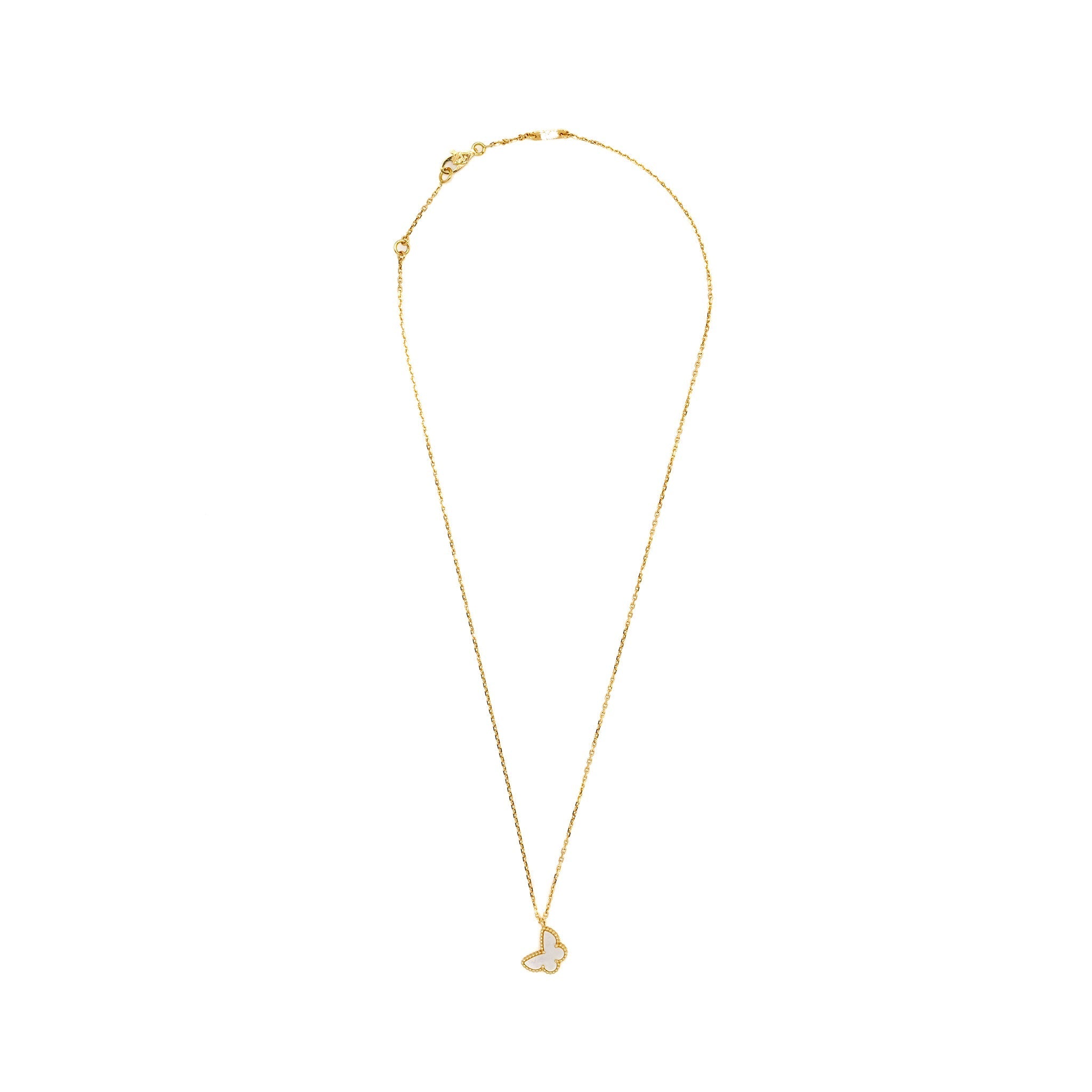 VAN CLEEF & ARPELS SWEET ALHAMBRA BUTTERFLY PENDANT YELLOW GOLD WHITE MOTHER OF PEARL