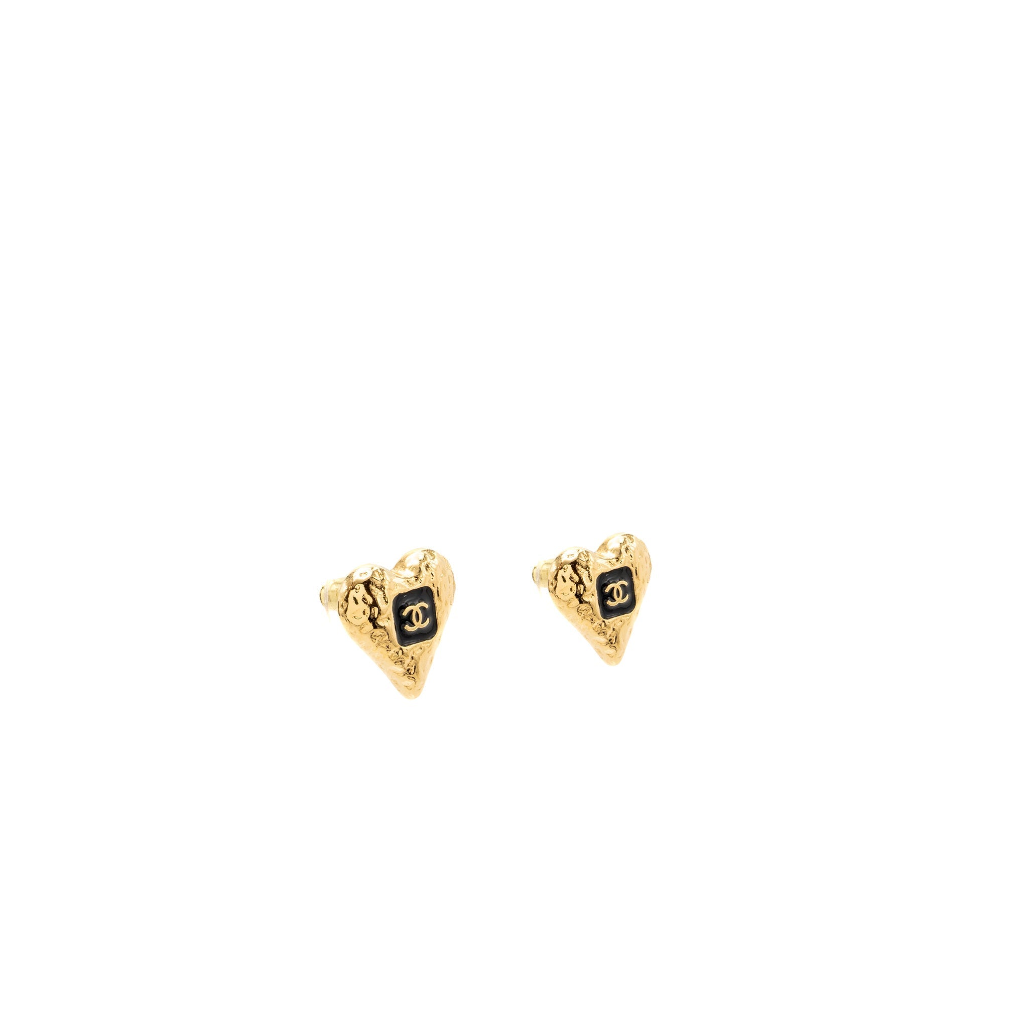 CHANEL CC LOGO HEART EARRINGS GOLD TONE