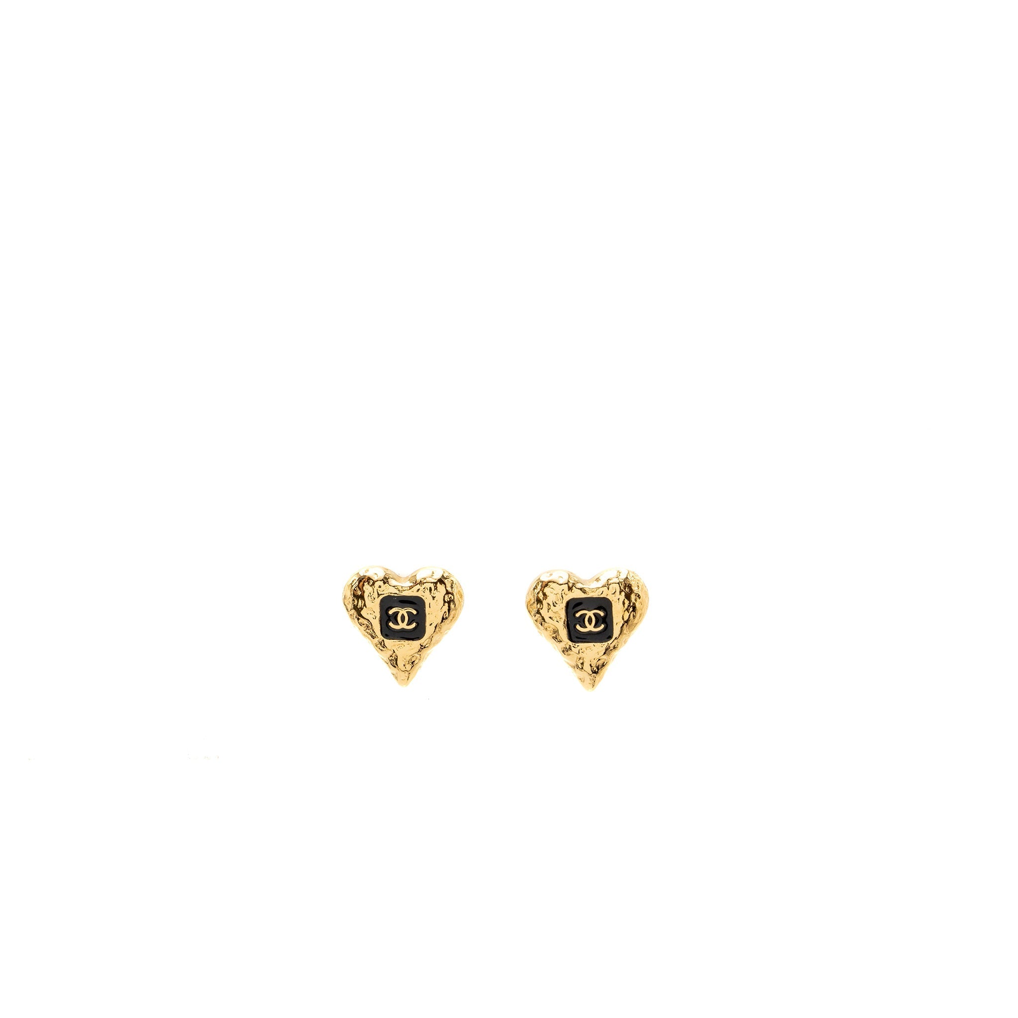 CHANEL CC LOGO HEART EARRINGS GOLD TONE
