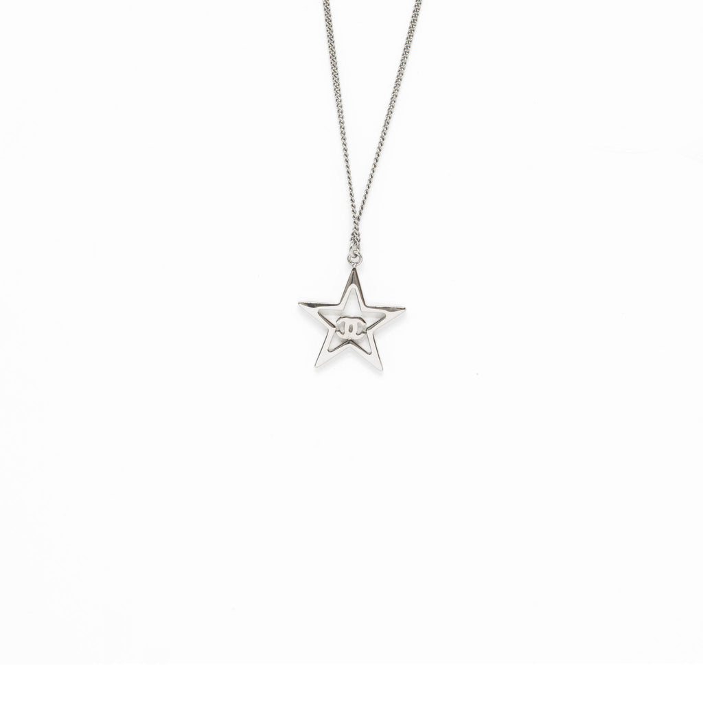 CHANEL STAR WITH CC LOGO IRIDESCENT NECKLACE CRYSTAL SILVER TONE