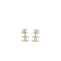 CHANEL TRIPLE CC LOGO DROP EARRINGS LIGHT GOLD TONE