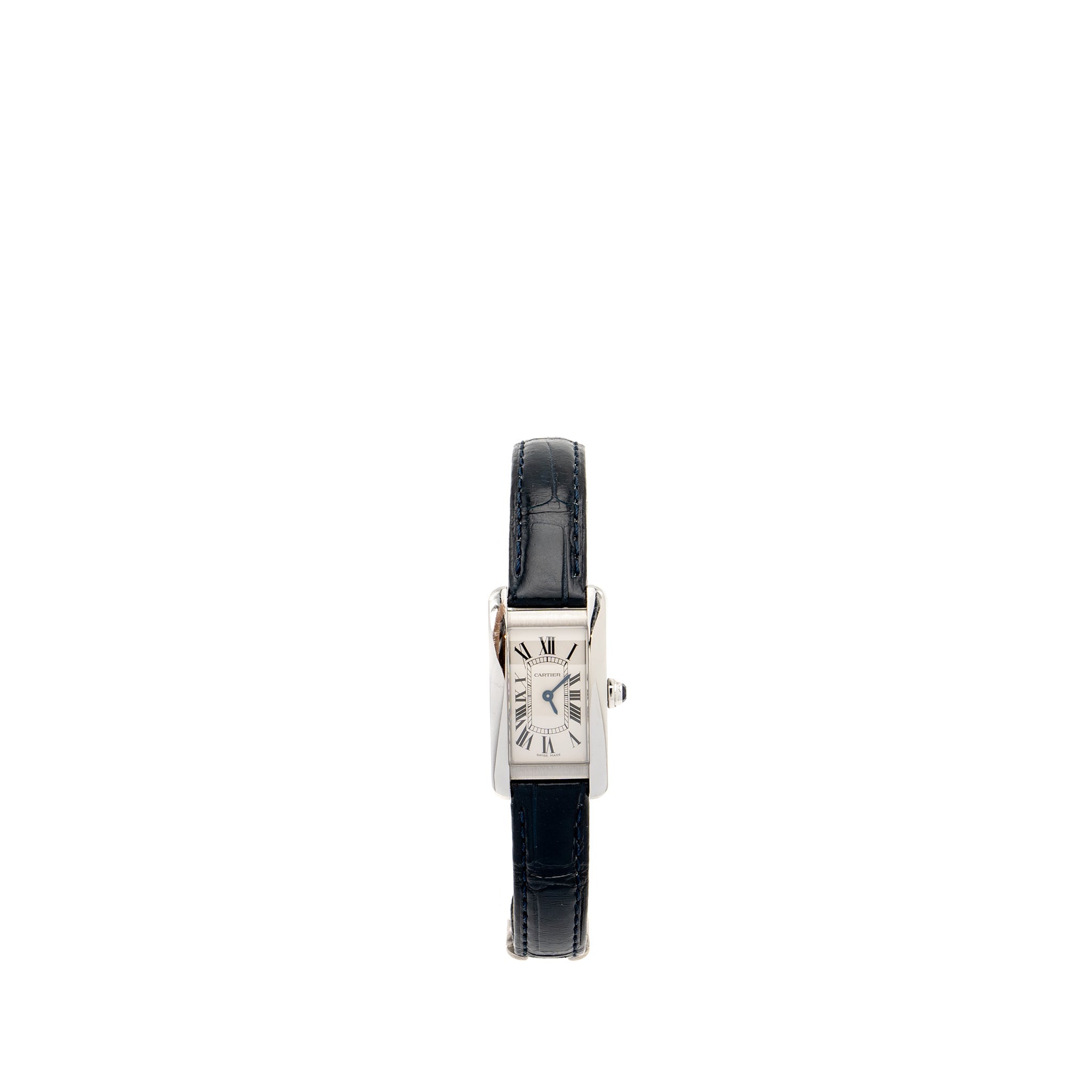 CARTIER TANK AMERICAINE WATCH STEEL CASE WITH ALLIGATOR STRAP MODEL:WSTA0016