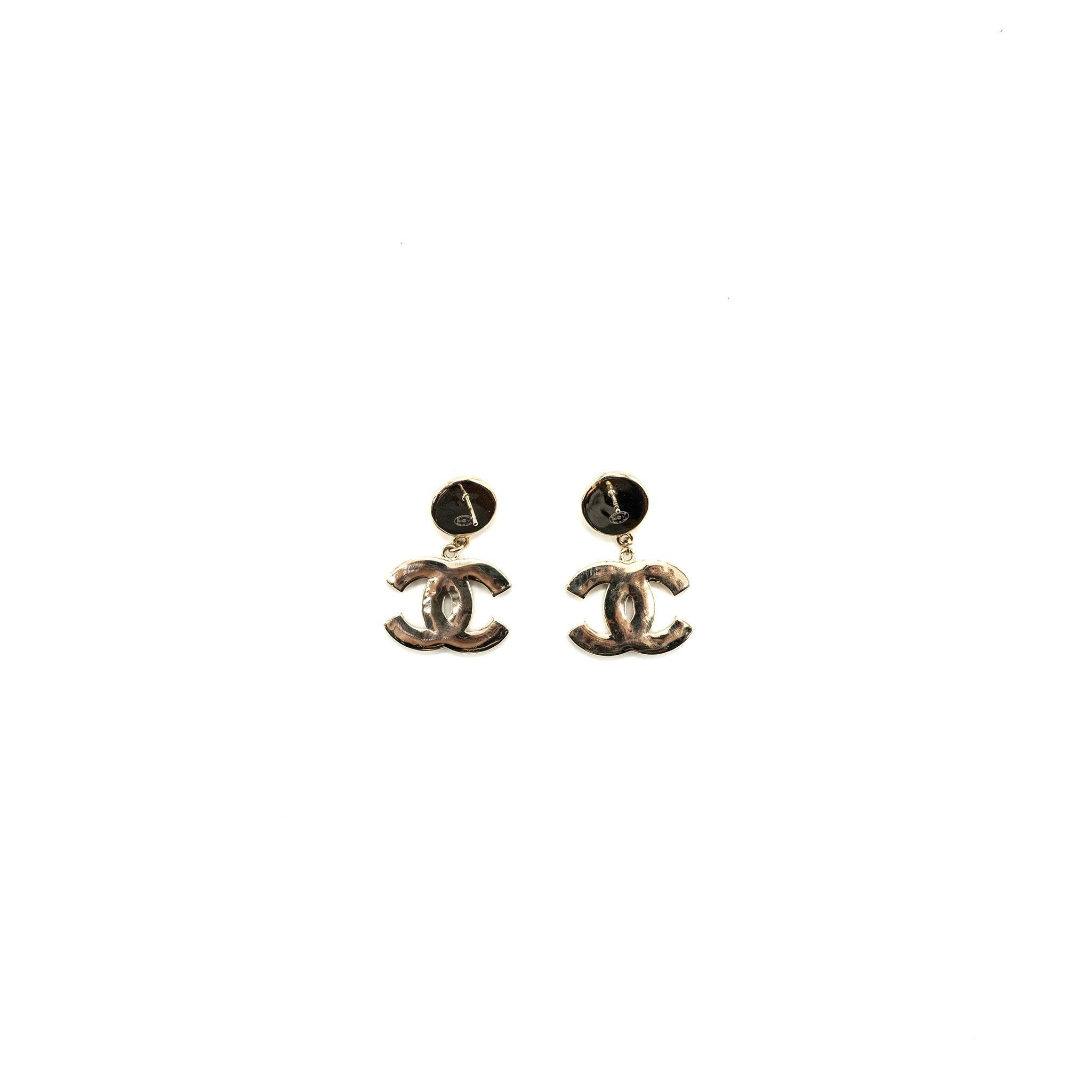 CHANEL CC LOGO PEARL DROP EARRINGS BIG MODEL LGHW