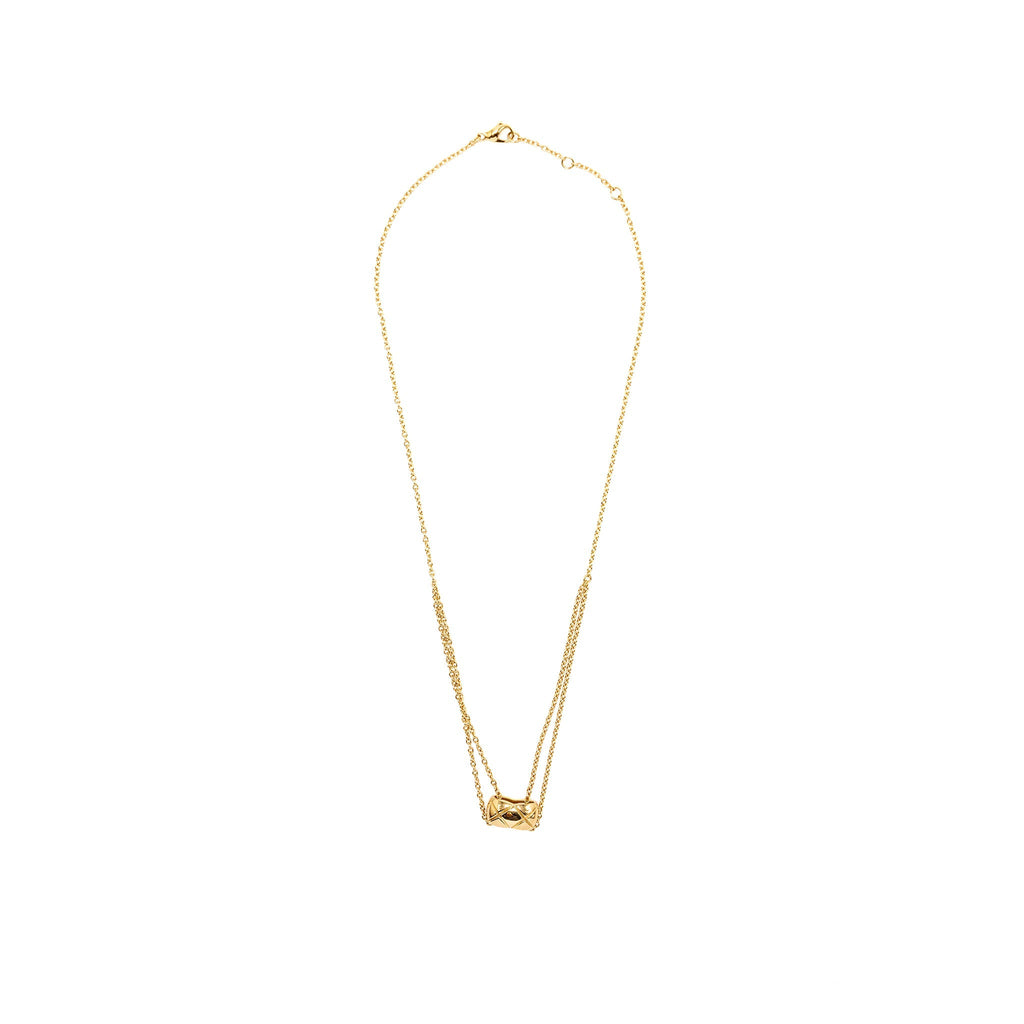 CHANEL COCO CRUSH NECKLACE QUILTED MOTIF YELLOW GOLD
