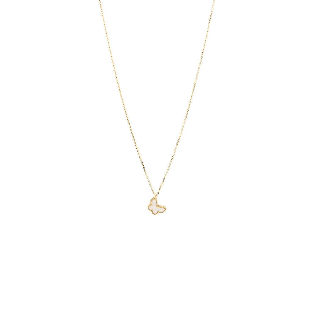 VAN CLEEF AND ARPELS SWEET ALHAMBRA BUTTERFLY PENDANT 18K YELLOW GOLD / MOTHER OF PEARL