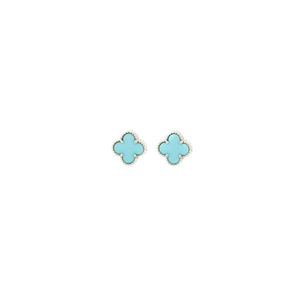 VAN CLEEF AND ARPELS SWEET ALHAMBRA EARSTUDS EARRINGS, WHITE GOLD/TURQUOISE