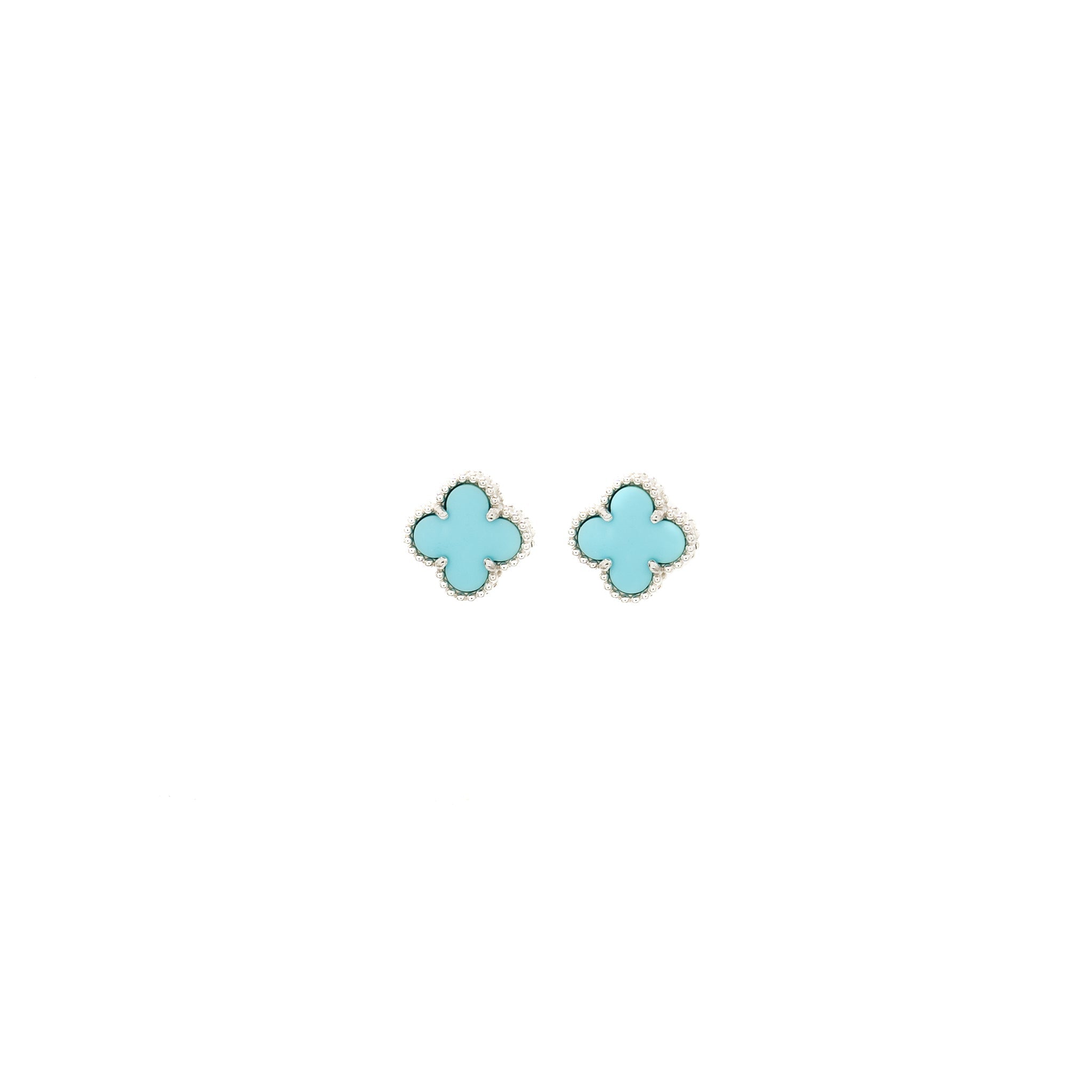VAN CLEEF AND ARPELS SWEET ALHAMBRA EARSTUDS EARRINGS, WHITE GOLD/TURQUOISE