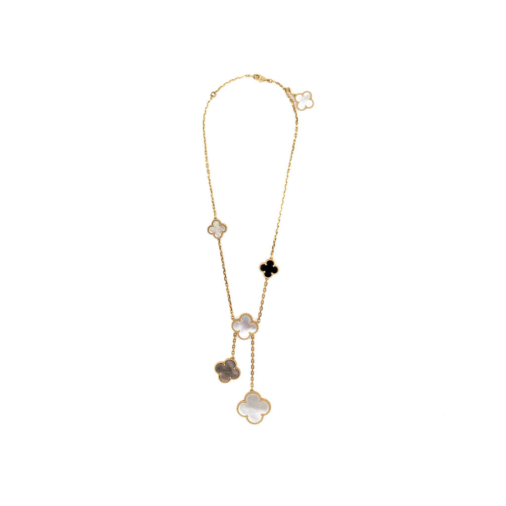 VAN CLEEF & ARPELS MAGIC ALHAMBRA 6 MOTIF NECKLACE YELLOW GOLD/ MOTHER OF PEARL/ONYX