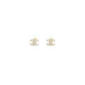 CHANEL CLASSIC CC LOGO EARRINGS CRYSTAL LIGHT GOLD TONE
