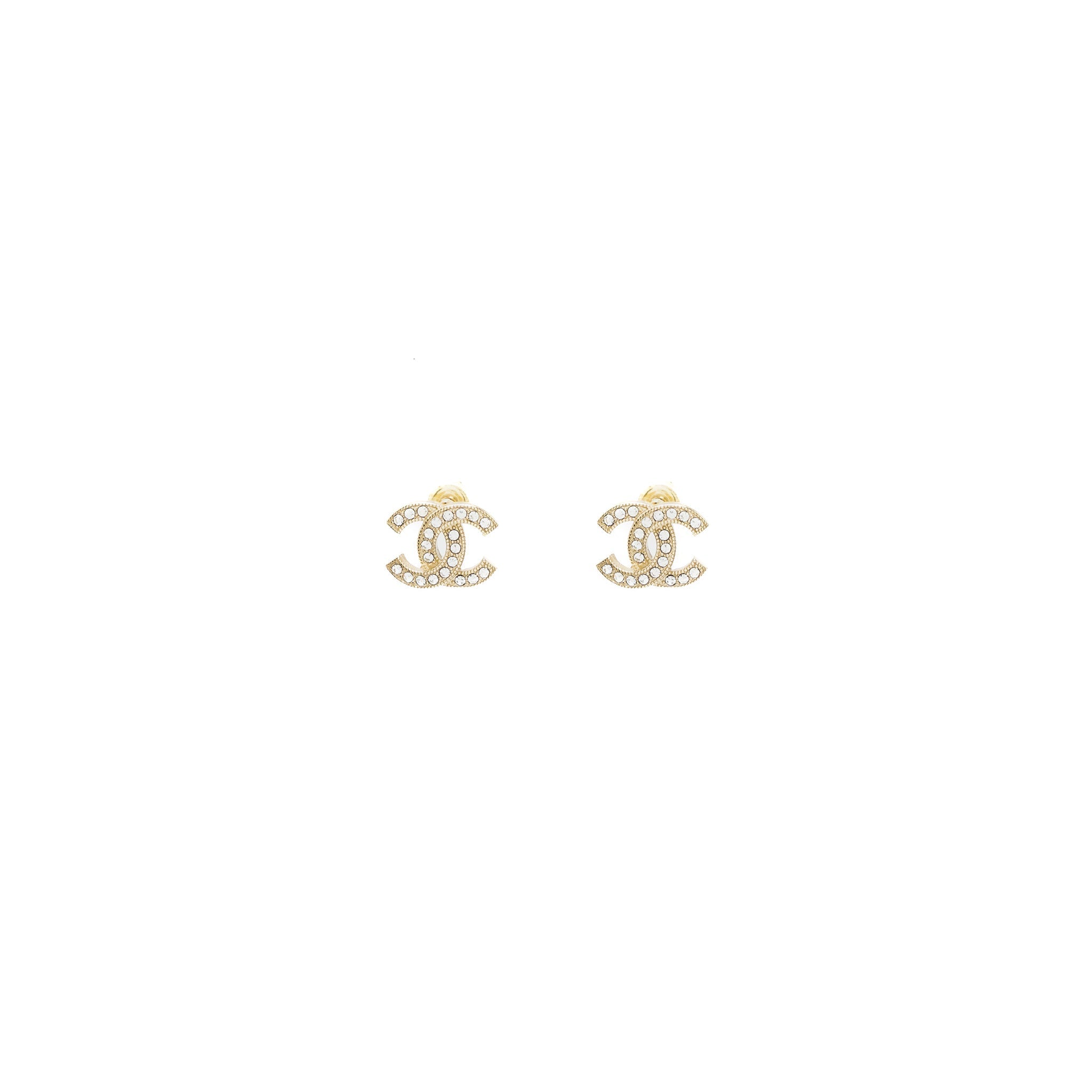 CHANEL CLASSIC CC LOGO EARRINGS CRYSTAL LIGHT GOLD TONE