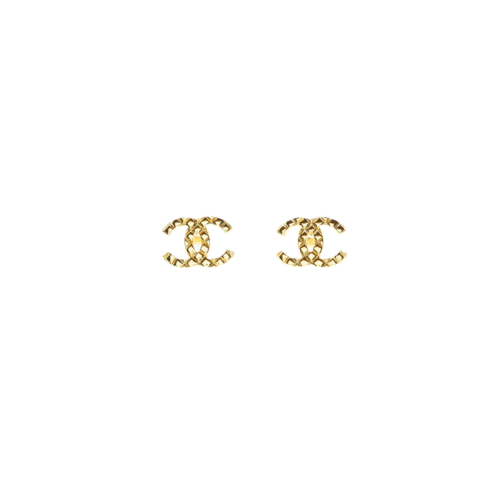 CHANEL CC LOGO EARRINGS GOLD TONE