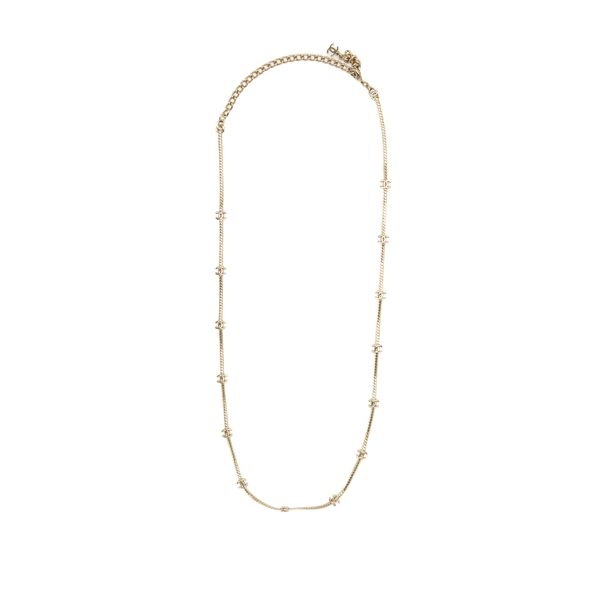 CHANEL CC LOGO 14 MOTIF NECKLACE LIGHT GOLD TONE