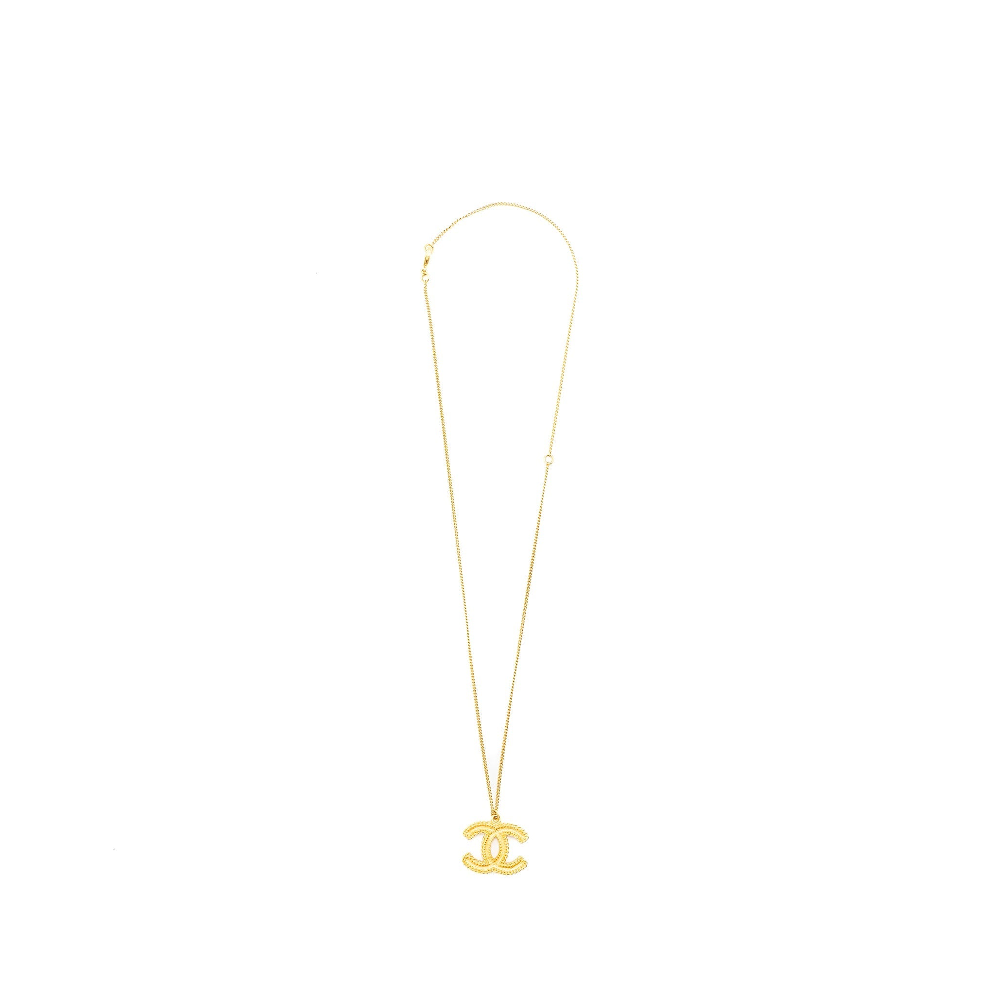 CHANEL CC LOGO LONG NECKLACE GOLD TONE