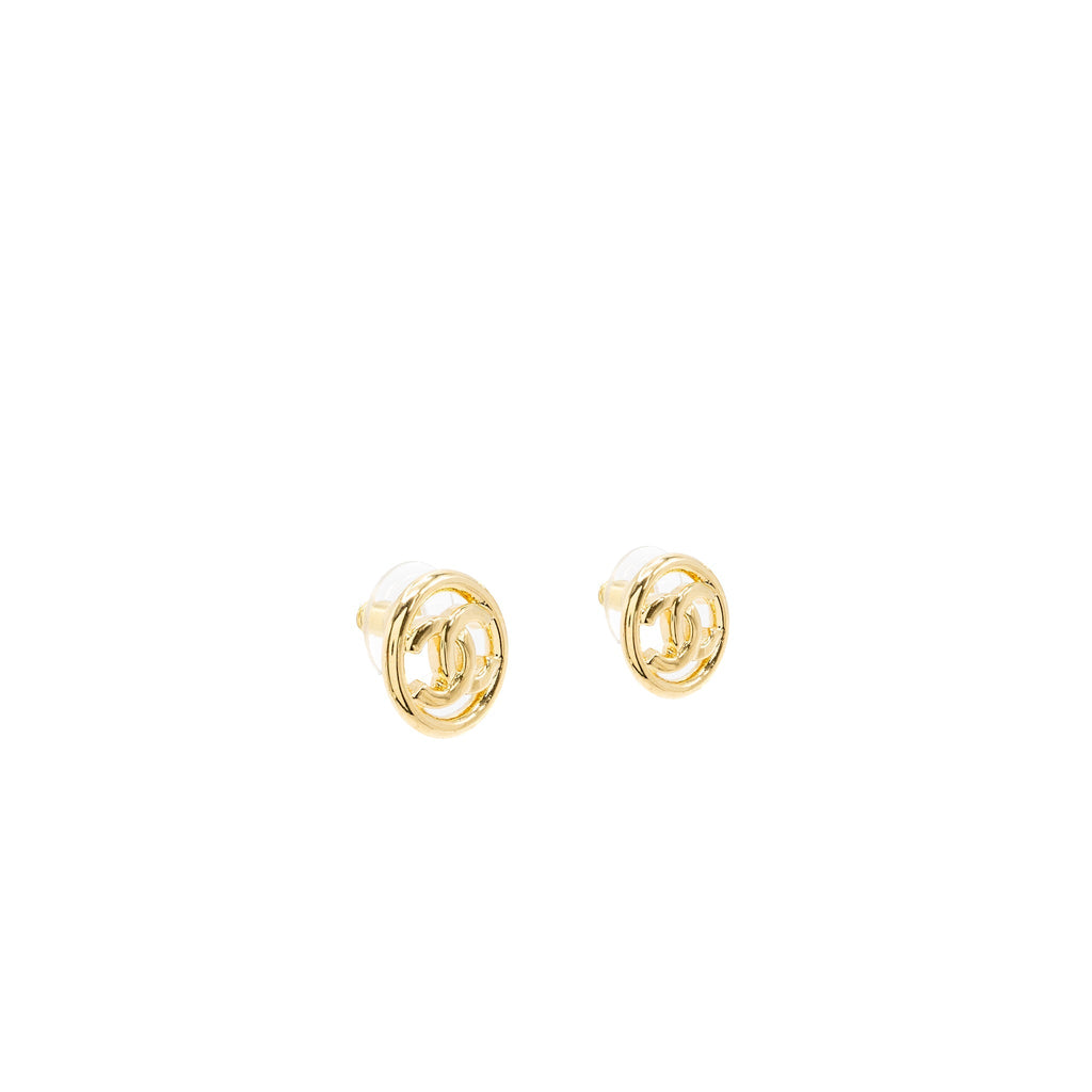 CHANEL ROUND AND CC LOGO EARRINGS GOLD TONE