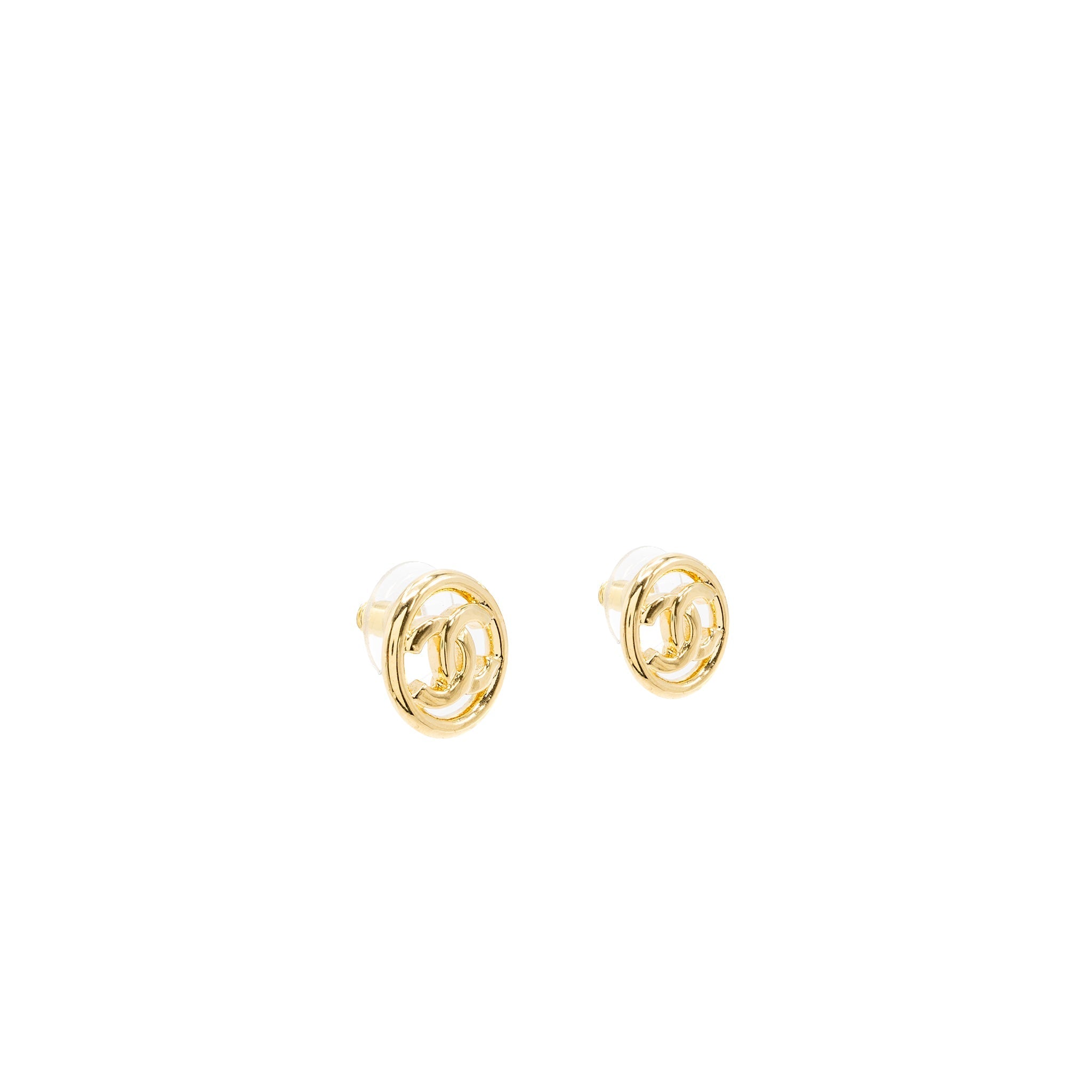 CHANEL ROUND AND CC LOGO EARRINGS GOLD TONE