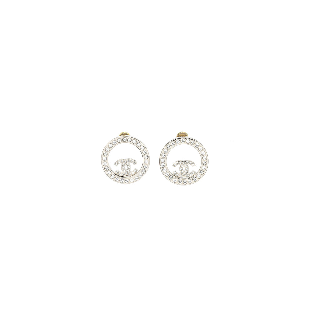 CHANEL ROUND CC LOGO EARRINGS CRYSTAL SHW