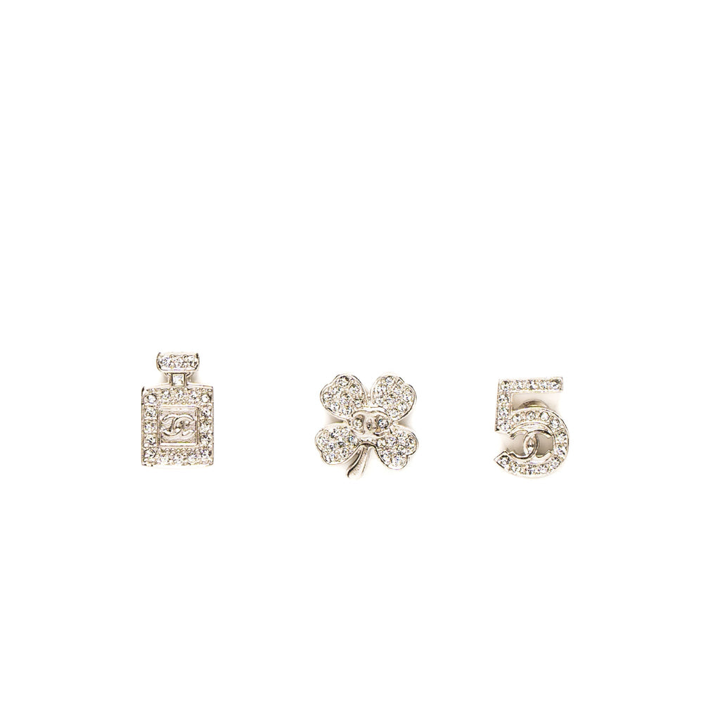 CHANEL 3 PIN ROACH PERFUME BOTTLE/CLOVER/NO.5 CRYSTAL SILVER TONE