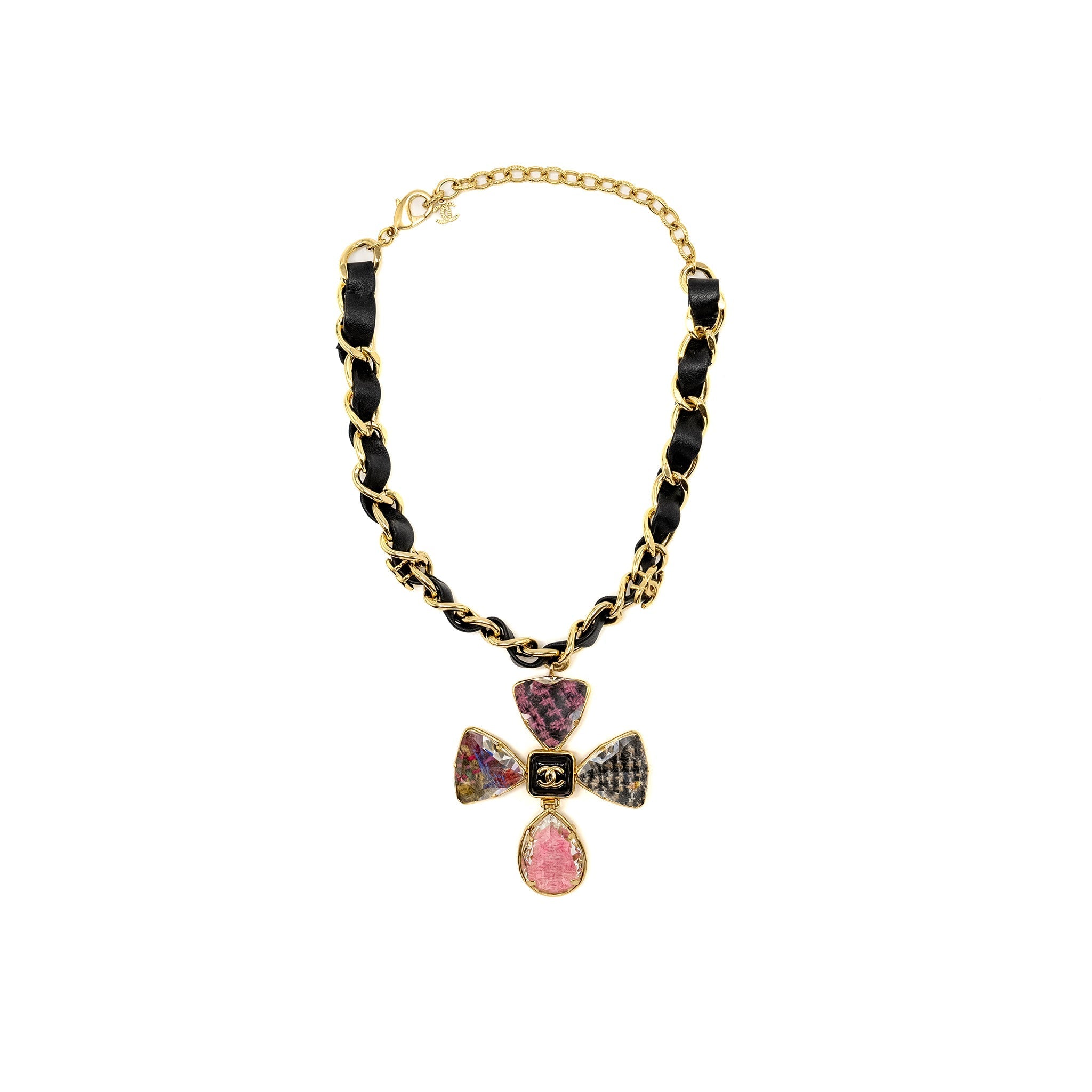 CHANEL GIANT CLOVER CRYSTAL CHOCKER PINK / BLACK / LIGHT GOLD TONE
