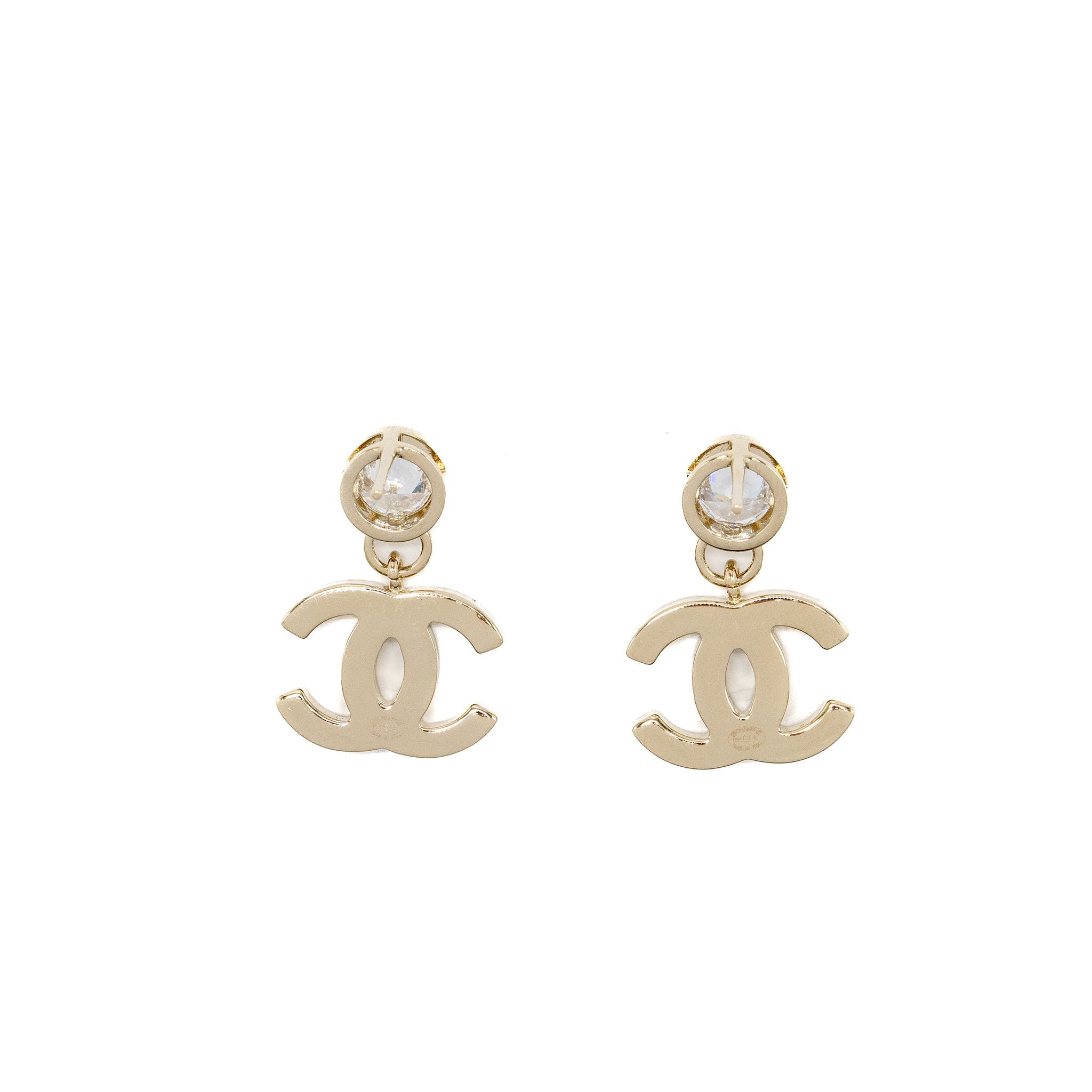 CHANEL HEART SHAPE CC LOGO DROP CRYSTAL LIGHT GOLD TONE