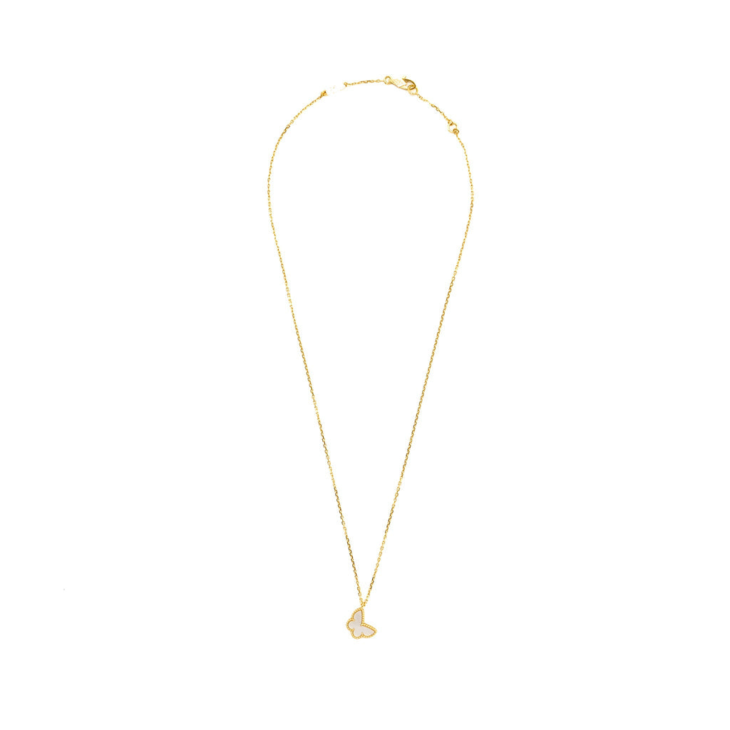 VAN CLEEF & ARPELS SWEET ALHAMBRA BUTTERFLY PENDANT, WHITE MOTHER OF PEARL YELLOW GOLD