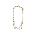 CHANEL CC LOGO/PEARL/CRYSTAL LONG NECKLACE LIGHT GOLD TONE