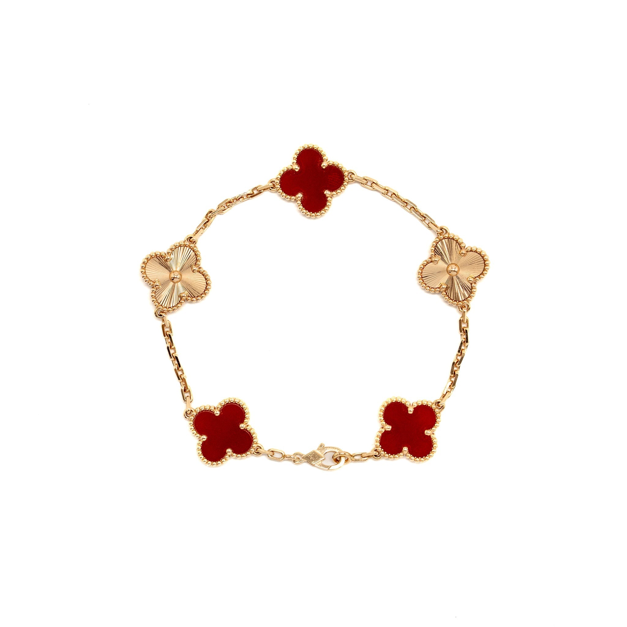 VAN CLEEF & ARPELS VINTAGE ALHAMBRA BRACELET 5 MOTIFS ROSE GOLD, CARNELIAN