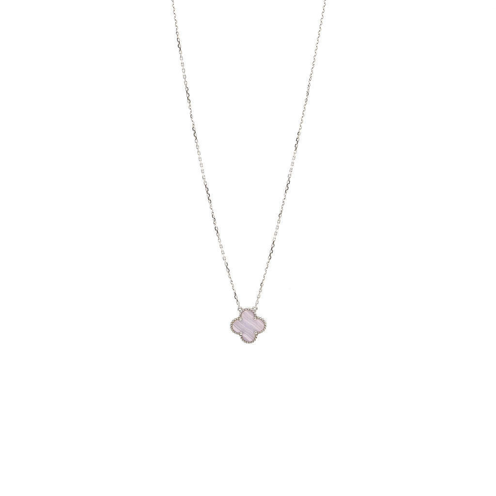 VAN CLEEF AND ARPELS VINTAGE ALHAMBRA PENDANT 18K WHITE GOLD / CHALCEDONY