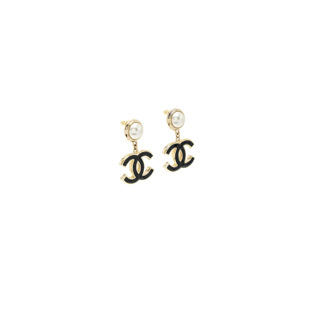 CHANEL CC LOGO PEARL DROP EARRINGS BIG MODEL LGHW
