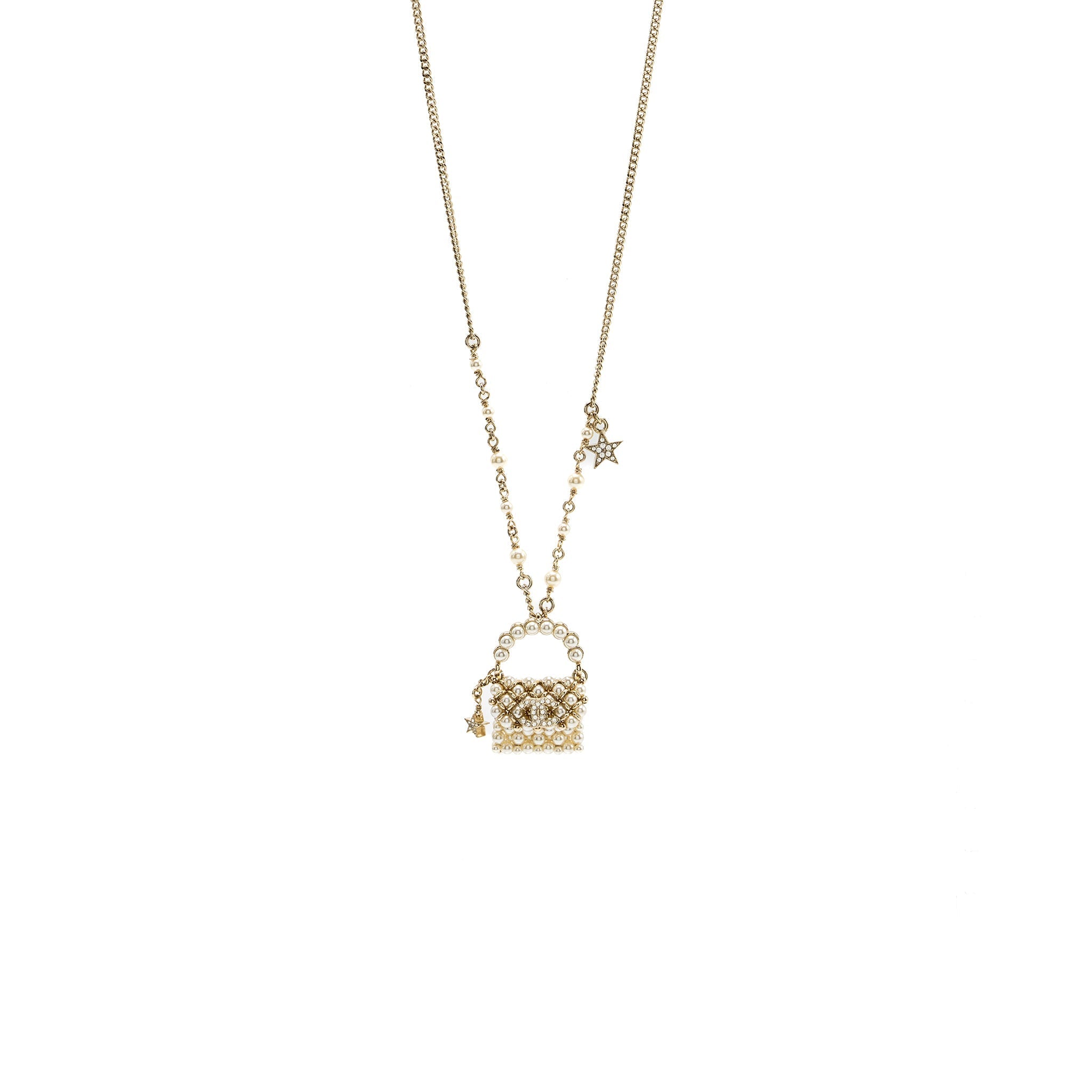 CHANEL MICRO BAG NECKLACE PEARL/ CRYSTAL LGHW