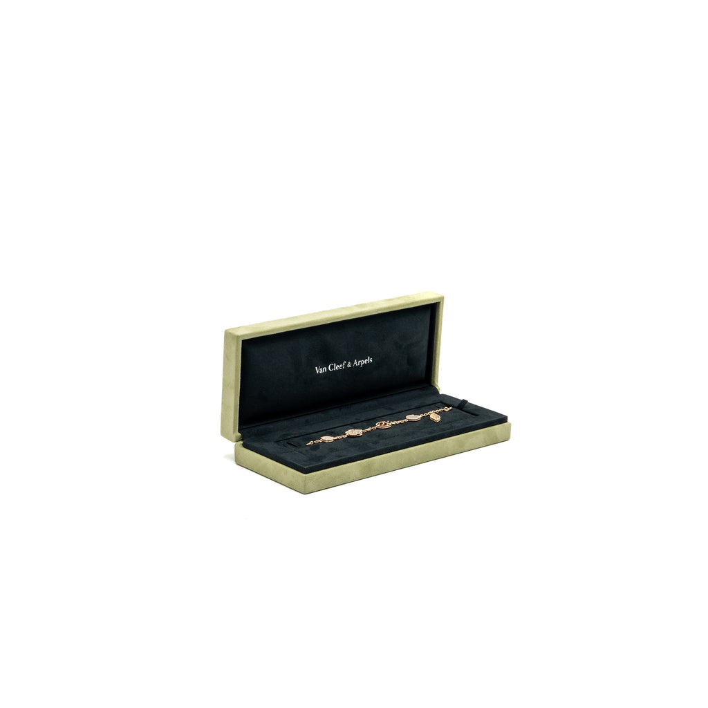 VAN CLEEF & ARPELS LUCKY SPRING BRACELET 5 MOTIFS ROSE GOLD/WHITE MOTHER OF PEARL/CARNELIAN/ONYX