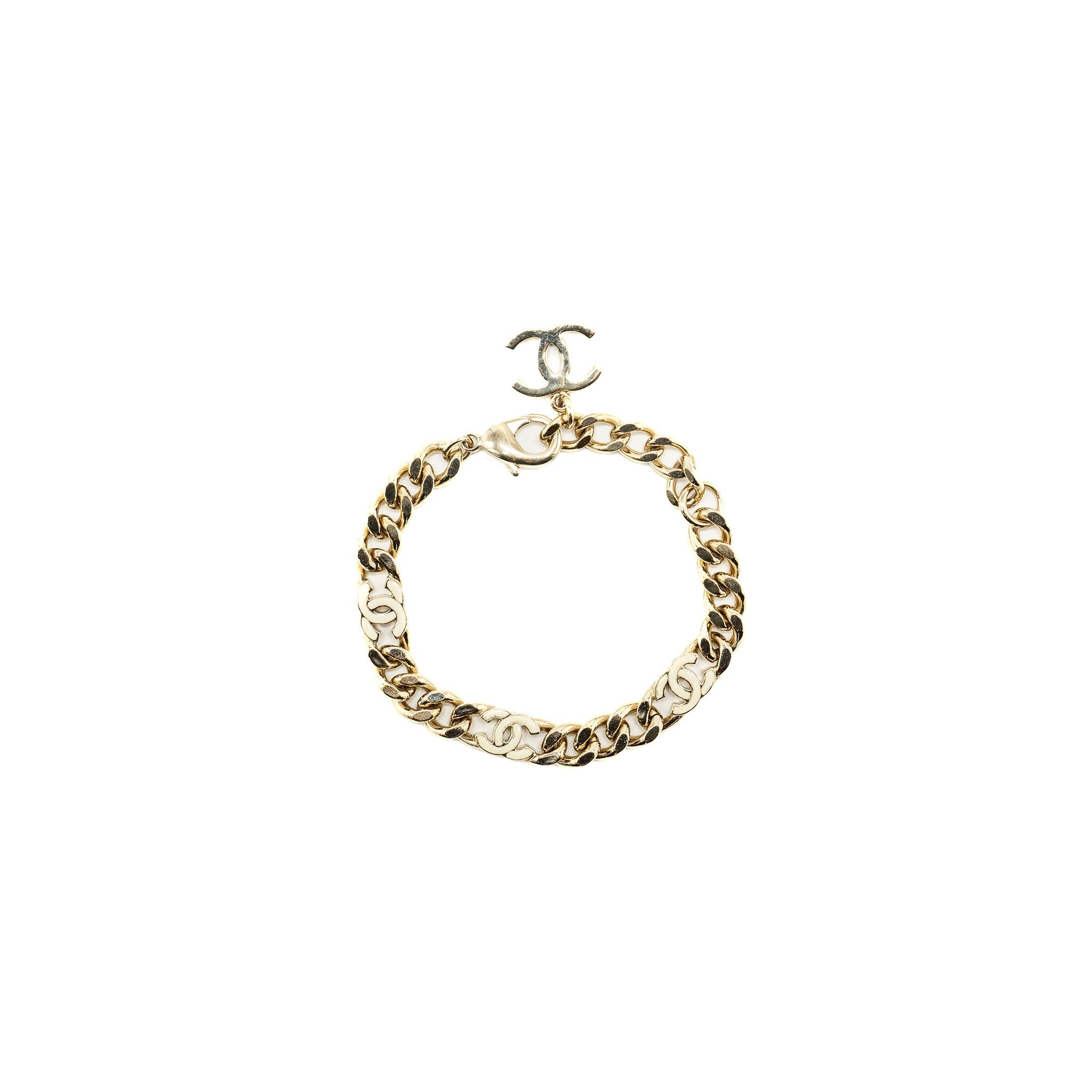 CHANEL CC LOGO CHAIN BRACELET LIGHT GOLD TONE