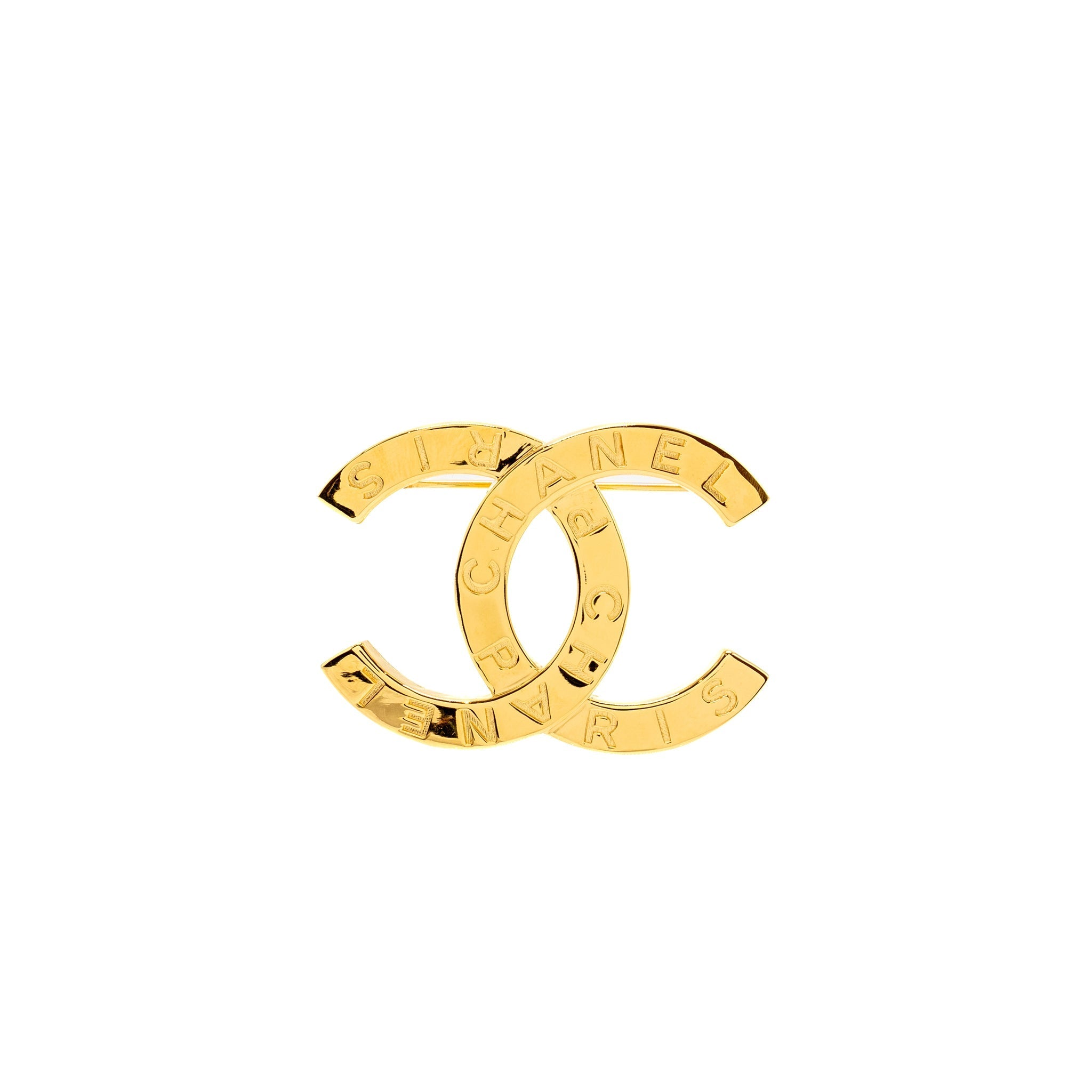 CHANEL CC LOGO CHANEL LETTER BROOCH GOLD TONE