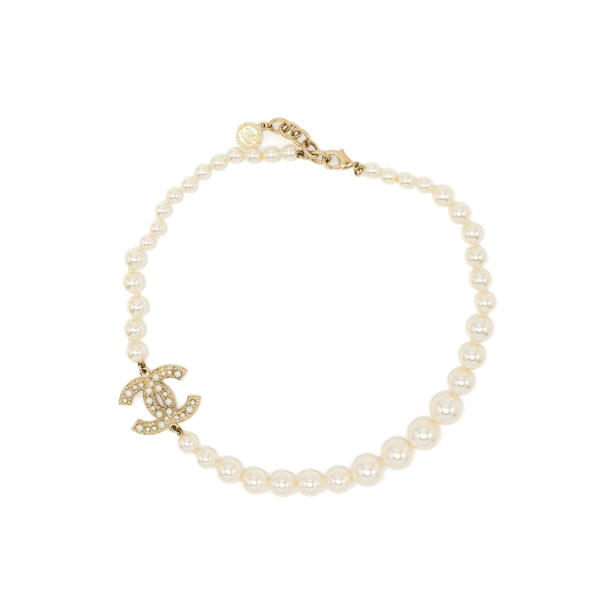 CHANEL CC LOGO CHOCKER/NECKLACE WITH PEARL LIMITED EDITION GOLD TONE