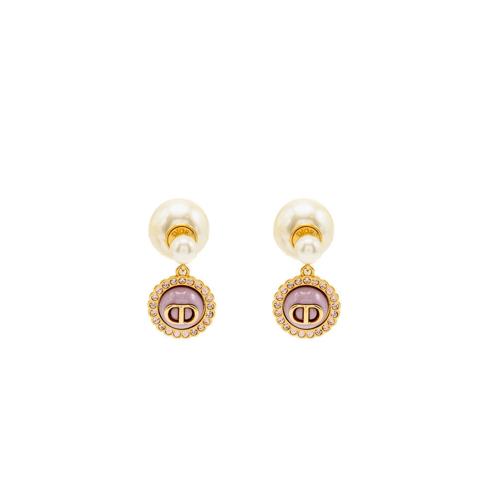 DIOR TRIBALES PEARL EARRINGS CRYSTAL PINK GOLD TONE