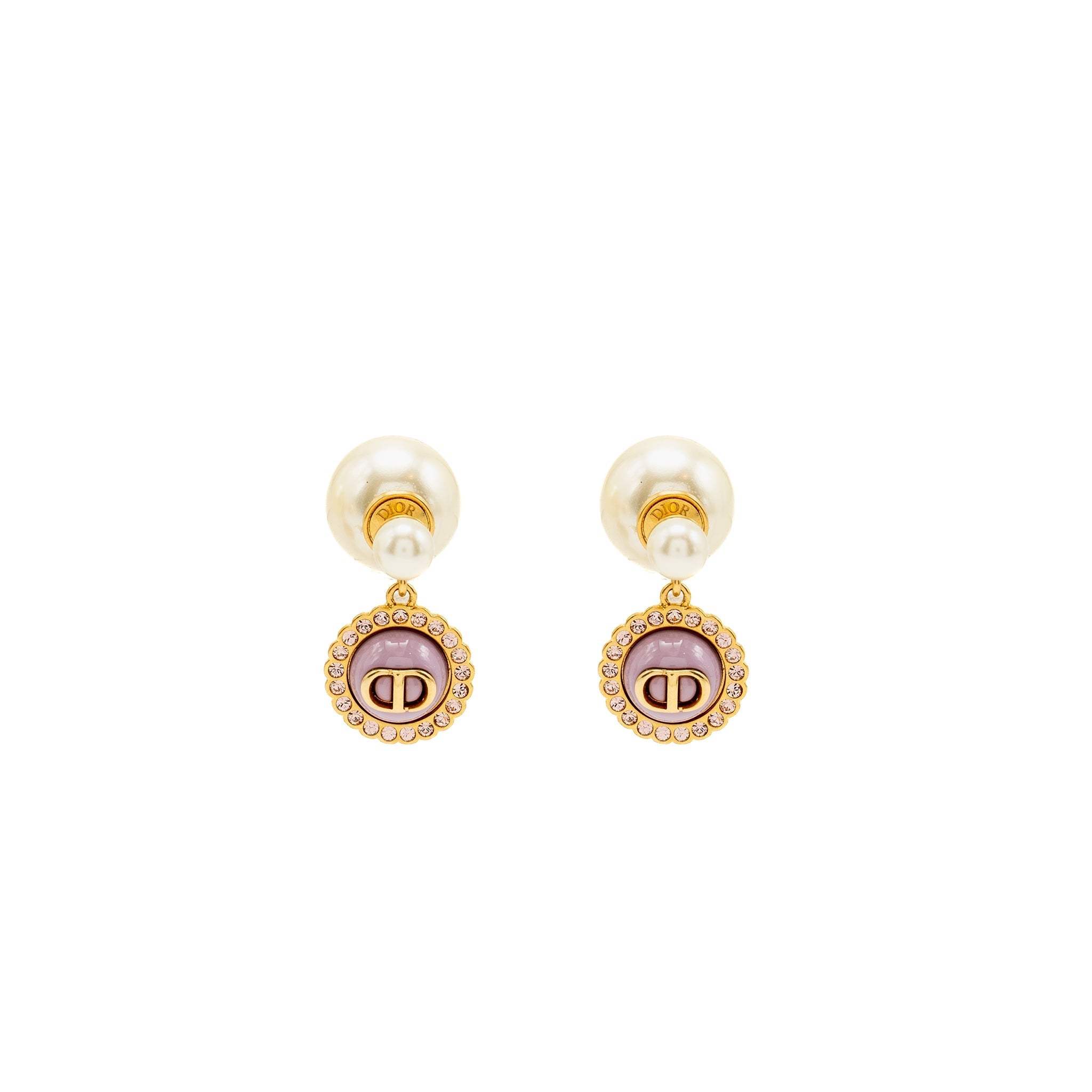 DIOR TRIBALES PEARL EARRINGS CRYSTAL PINK GOLD TONE