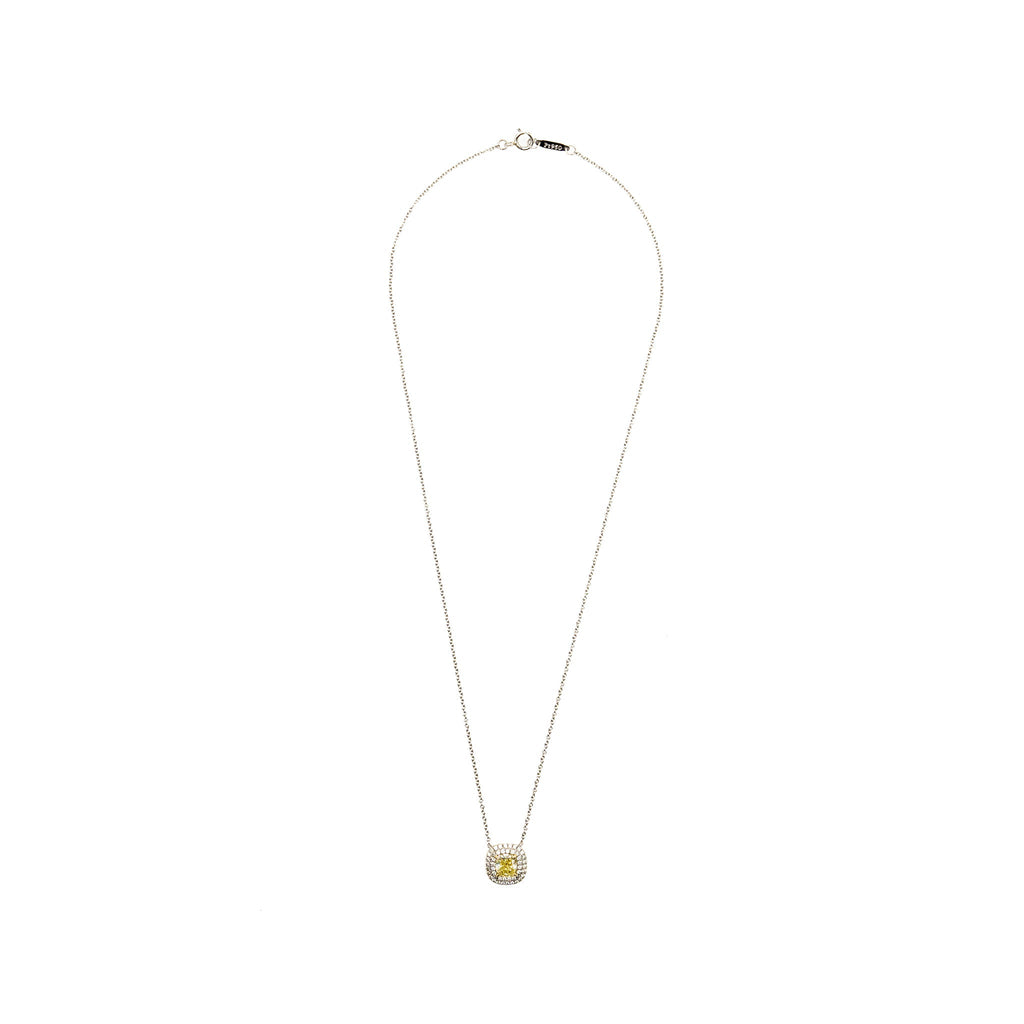 TIFFANY ONE CUSHION DIAMONDS PENDANT PLATINUM/GOLD 0.88CT, FI YELLOW COLOUR VS2