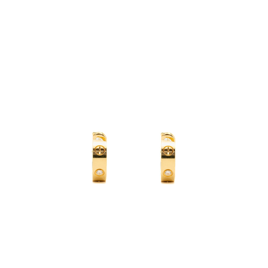 CARTIER LOVE HOOP EARRINGS CLASSIC MODEL YELLOW GOLD, 2 DIAMONDS