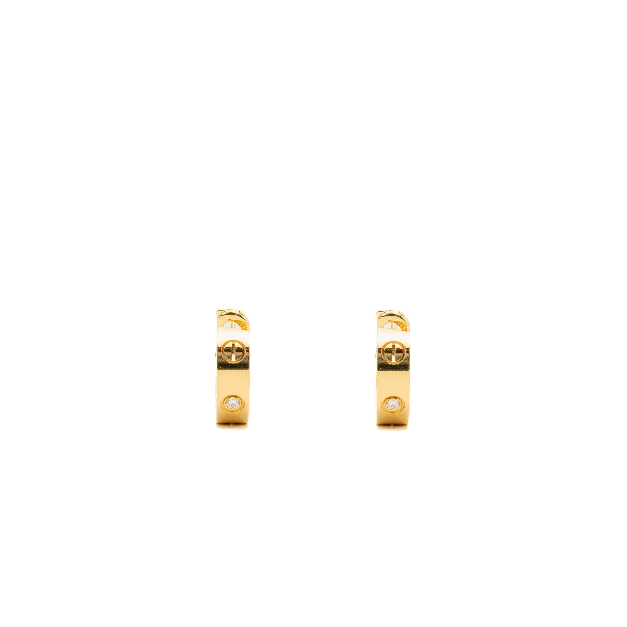 CARTIER LOVE HOOP EARRINGS CLASSIC MODEL YELLOW GOLD, 2 DIAMONDS