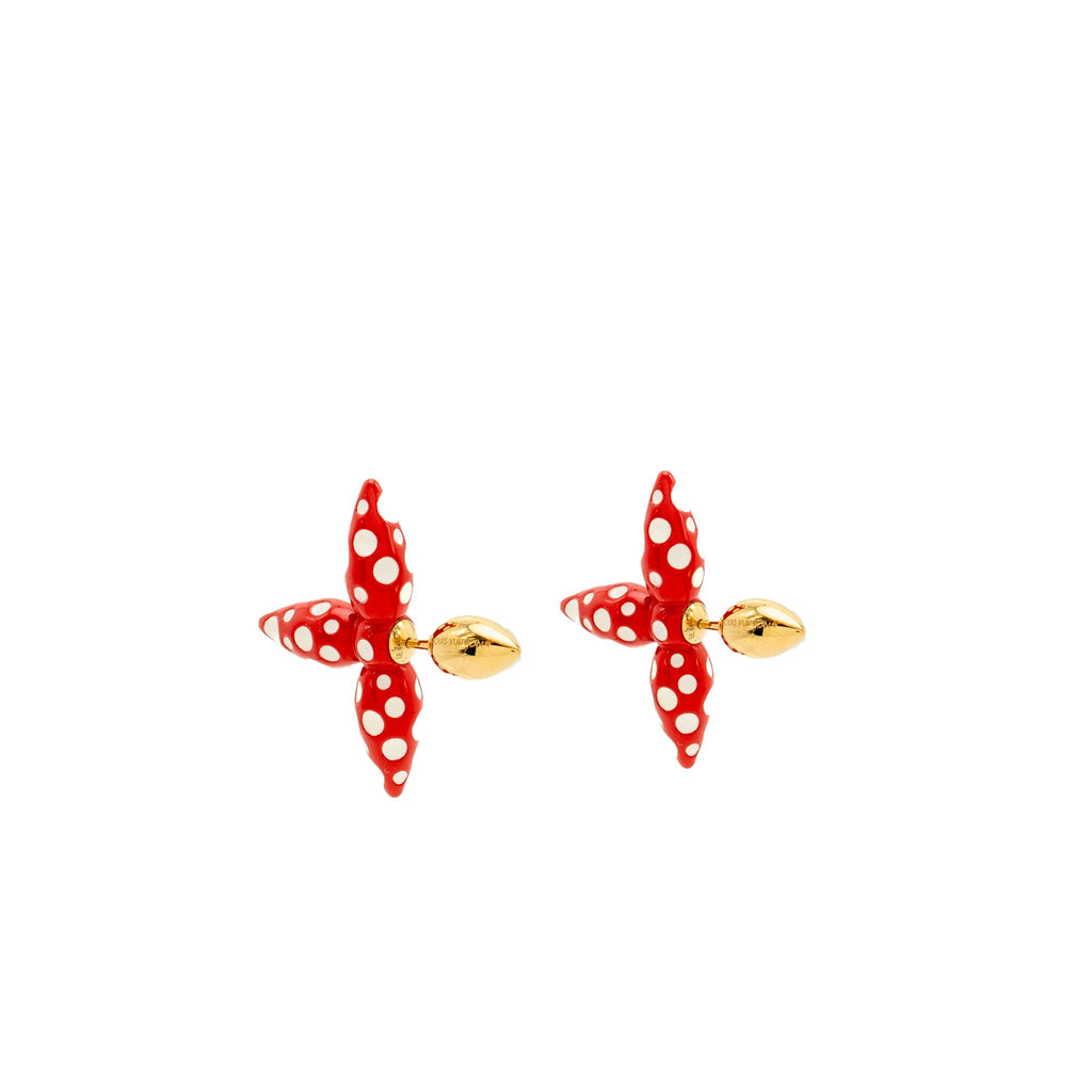 LOUIS VUITTON X YAYOI KUSAMA INFINITY DOTS WITH PUMPKIN CHARM NECKLACE, BRACELET, EARRINGS RED GOLD TONE (SELL IN A SET)