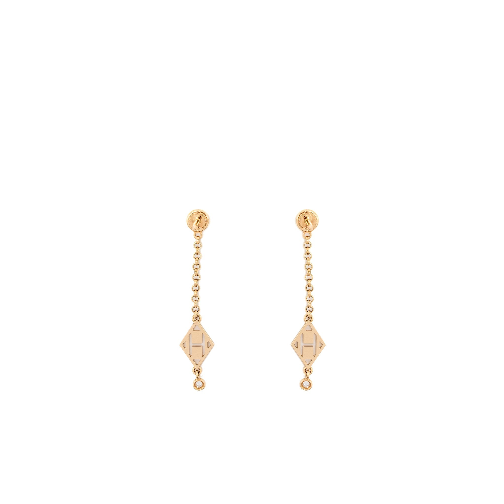 HERMES GAMBADE H EARRINGS ROSE GOLD DIAMONDS